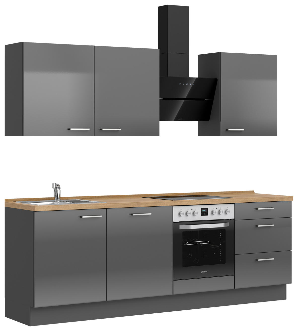 KÜCHENBLOCK Flash 240 cm  in Eichefarben, Schieferfarben  - Schieferfarben/Edelstahlfarben, MODERN, Holzwerkstoff/Metall (240cm) - Nobilia