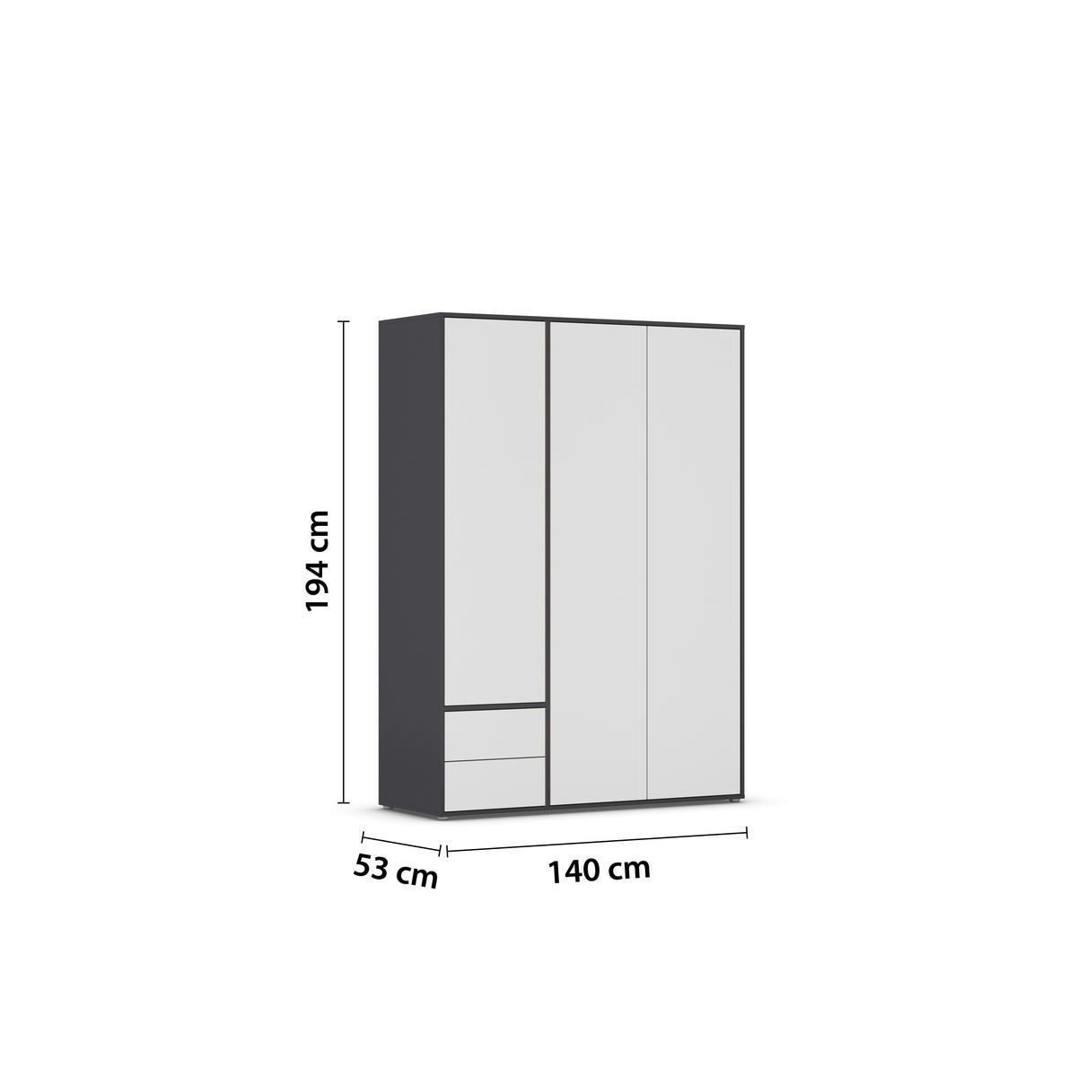 DREHTÜRENSCHRANK in Grau, Weiss  - Weiss/Grau, Modern, Holzwerkstoff (140/194/53cm) - Rauch Möbel