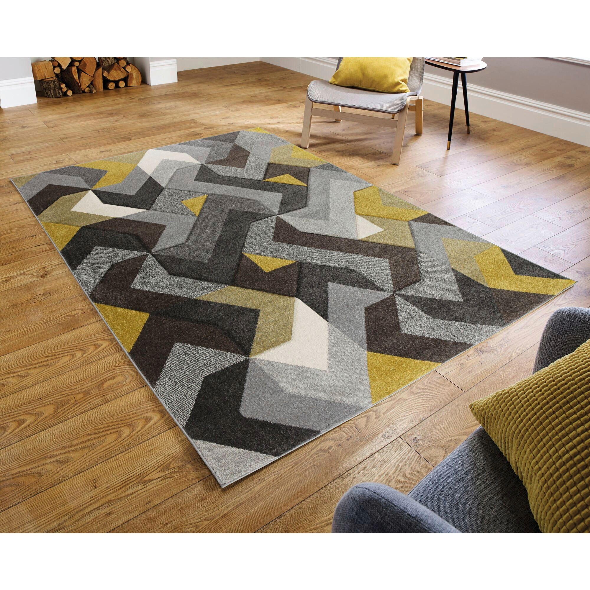 WEBTEPPICH 120/170 cm AURORA Grau, Dunkelgelb  - Dunkelgelb/Grau, KONVENTIONELL, Textil (120/170cm)