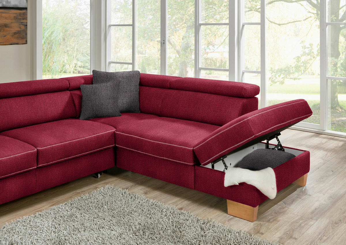 ECKSOFA in Mikrofaser Rot  - Eichefarben/Beige, Natur, Holz/Textil (226/273cm) - Beldomo System