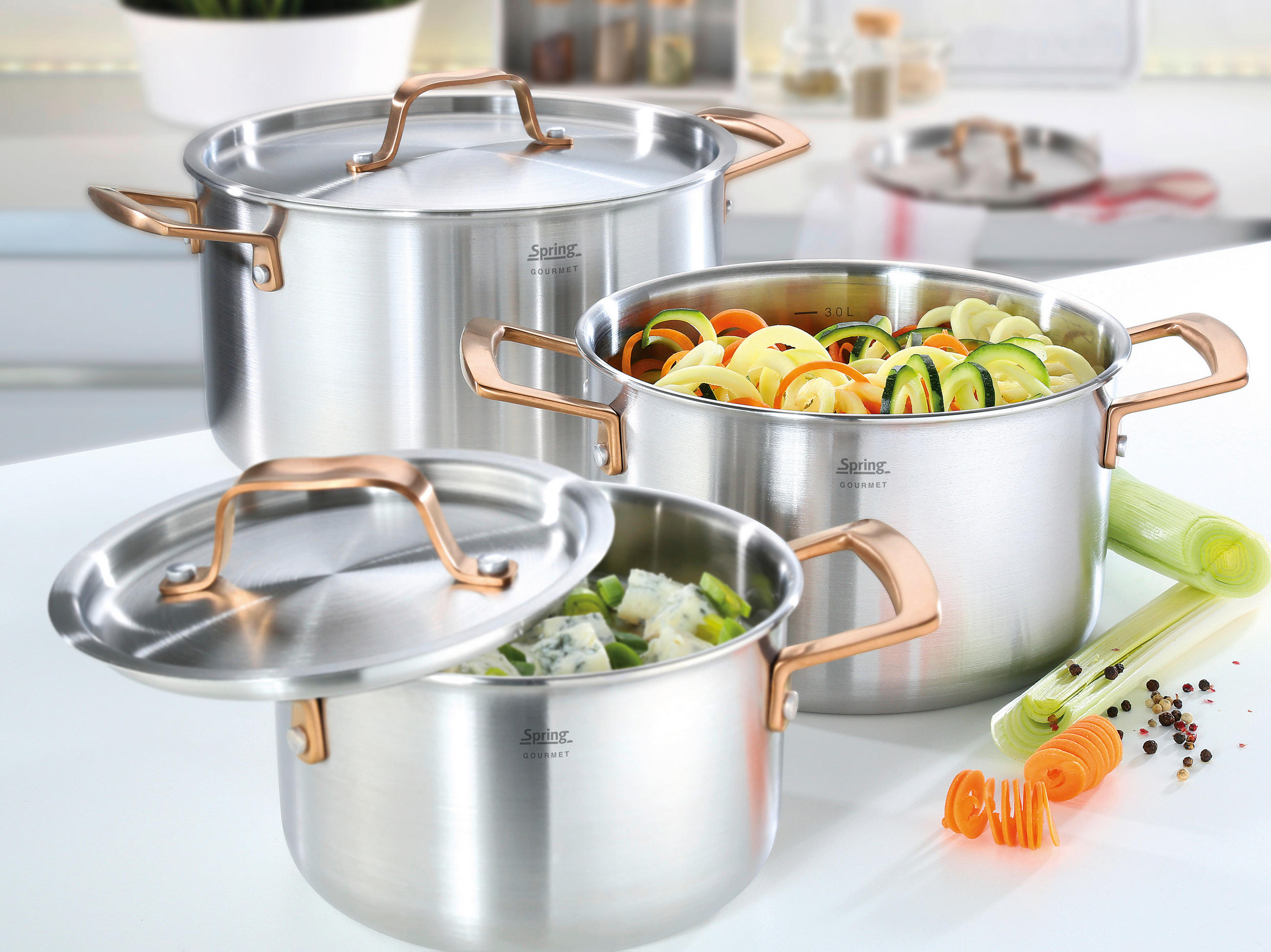 KOCHTOPFSET GOURMET  - Silberfarben/Roségold, Basics, Metall - Spring