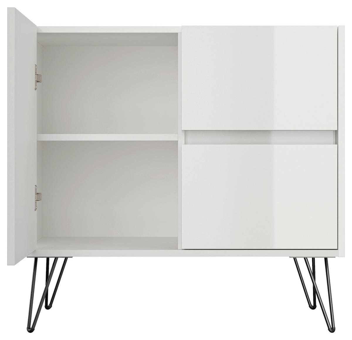 SIDEBOARD Posseik Industrial 79/75,8/42 cm 2 Schublade(n)  - Weiß Hochglanz/Schwarz, Design, Holzwerkstoff/Metall (79/75,8/42cm) - MID.YOU