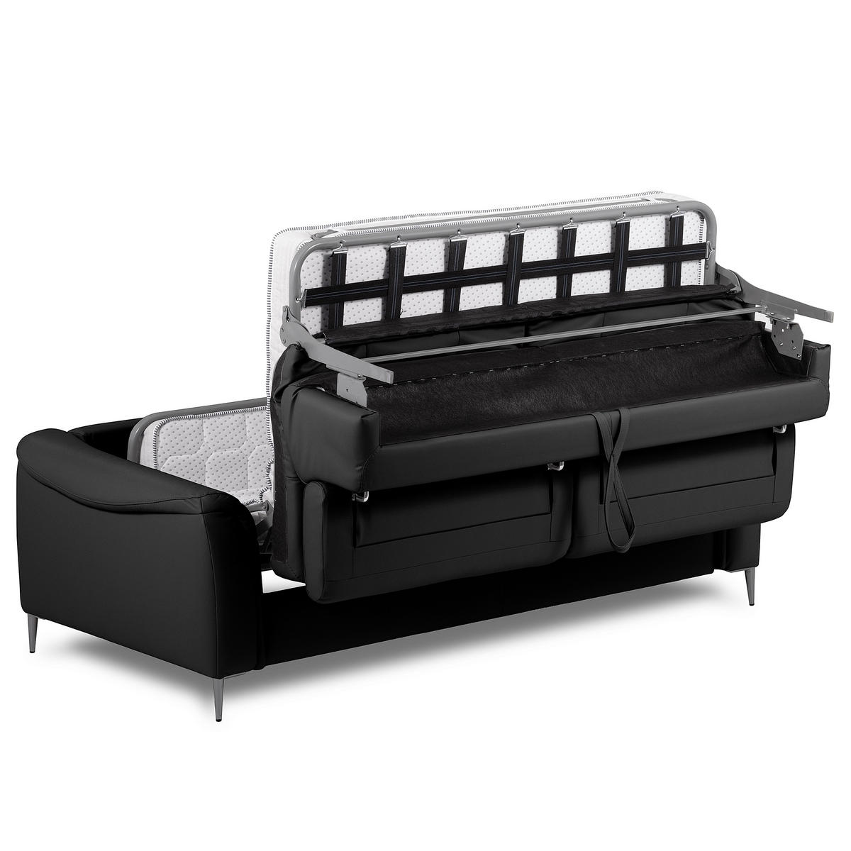 SCHLAFSOFA PAFOS Schwarz Echtleder Lederlook  - Schwarz, Design, Leder/Textil (203/77-98/103cm) - MID.YOU