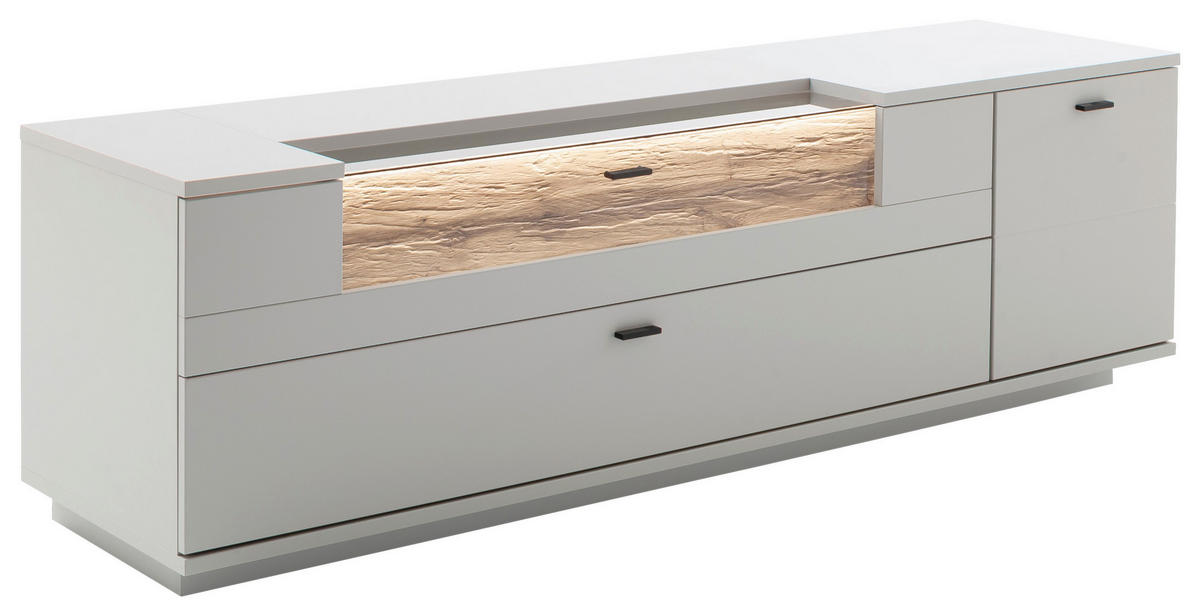 LOWBOARD Weiß, Eichefarben  195/60/50 cm  - Eichefarben/Anthrazit, Design, Glas/Holzwerkstoff (195/60/50cm) - Stylife