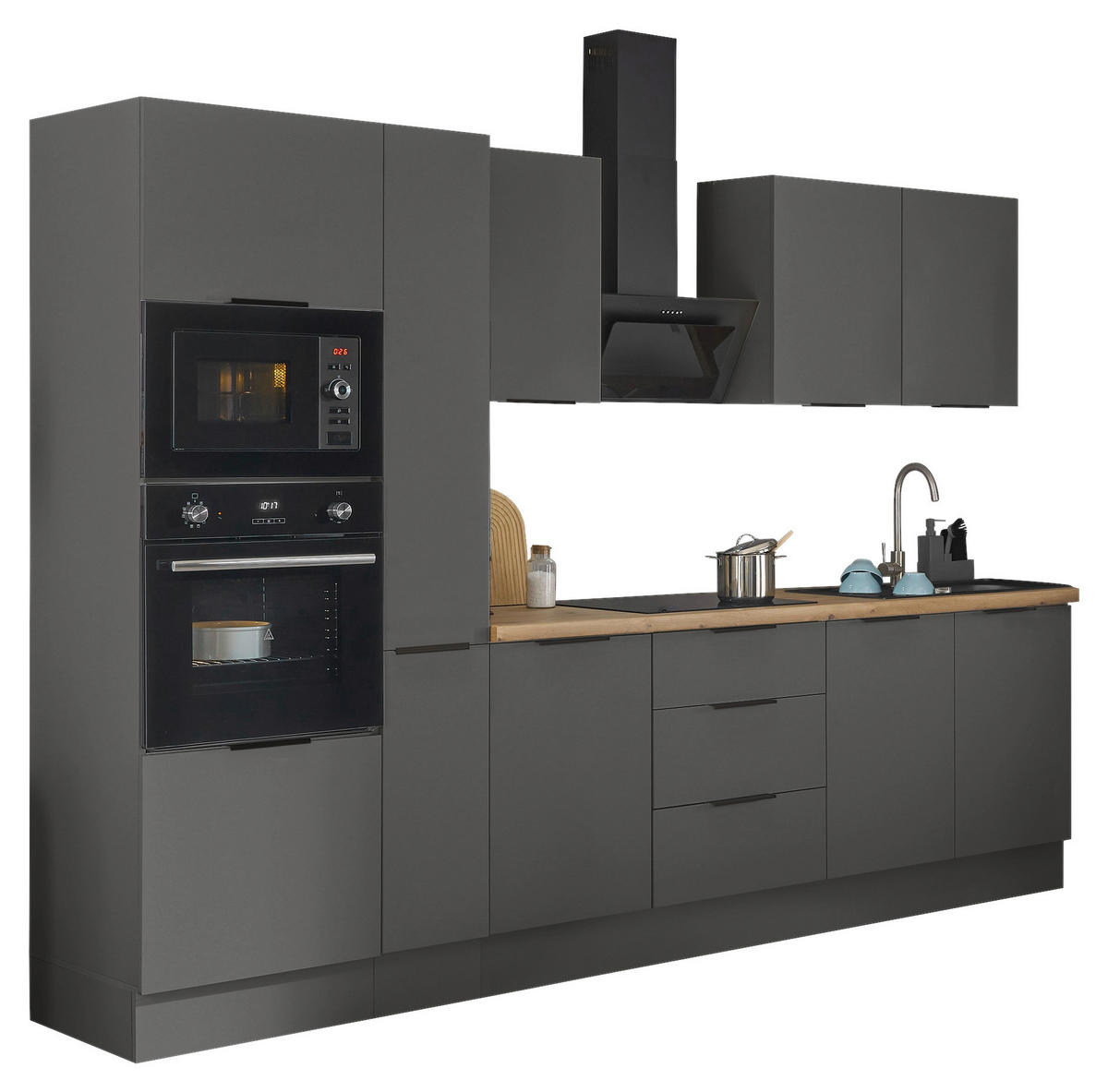 KÜCHENBLOCK   in Graphitfarben  - Schwarz/Graphitfarben, Basics, Holzwerkstoff/Metall (300/211/60cm) - Xora