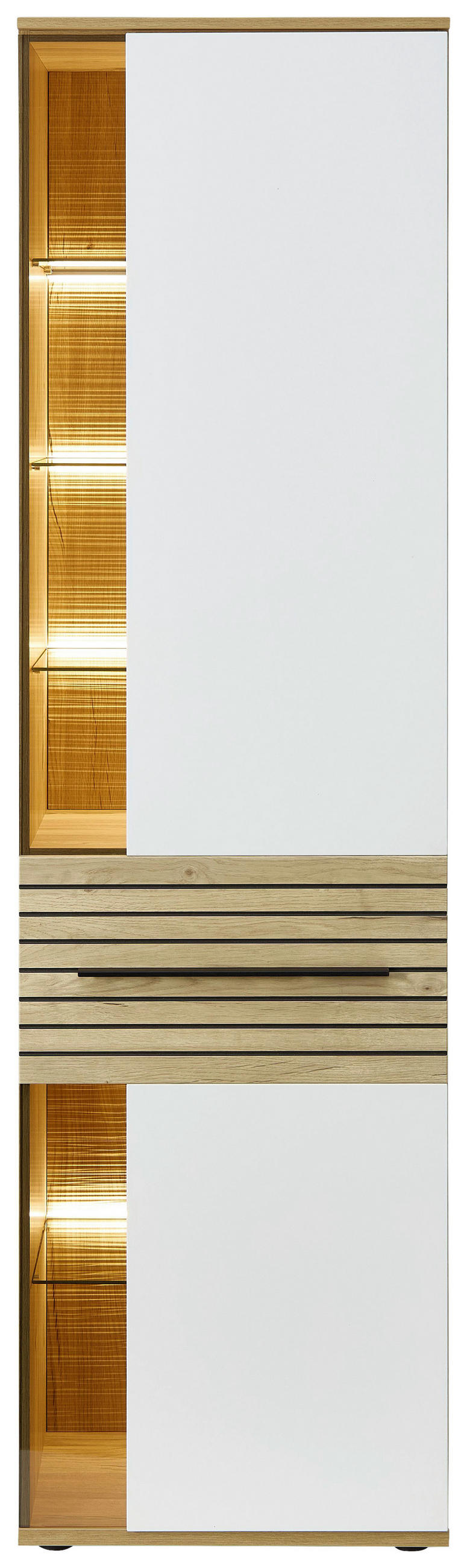 VITRINE  in Weiß, Eichefarben - Eichefarben/Schwarz, KONVENTIONELL, Glas/Holzwerkstoff (60/215/40cm) - Venda