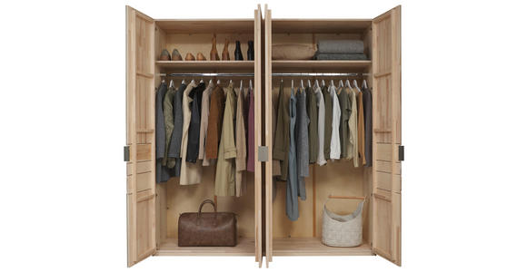 DREHTÜRENSCHRANK 198/214/62 cm,  in Schlammfarben, Buchefarben, 4-türig  - Schlammfarben/Buchefarben, Natur, Glas/Holz (198/214/62cm) - Valnatura