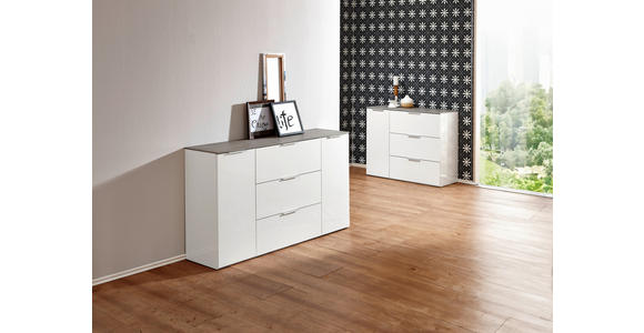 SIDEBOARD 159,6/93,50/45 cm  in Grau, Weiß Hochglanz  - Weiß Hochglanz/Weiß, Design, Holzwerkstoff/Metall (159,6/93,50/45cm) - Carryhome