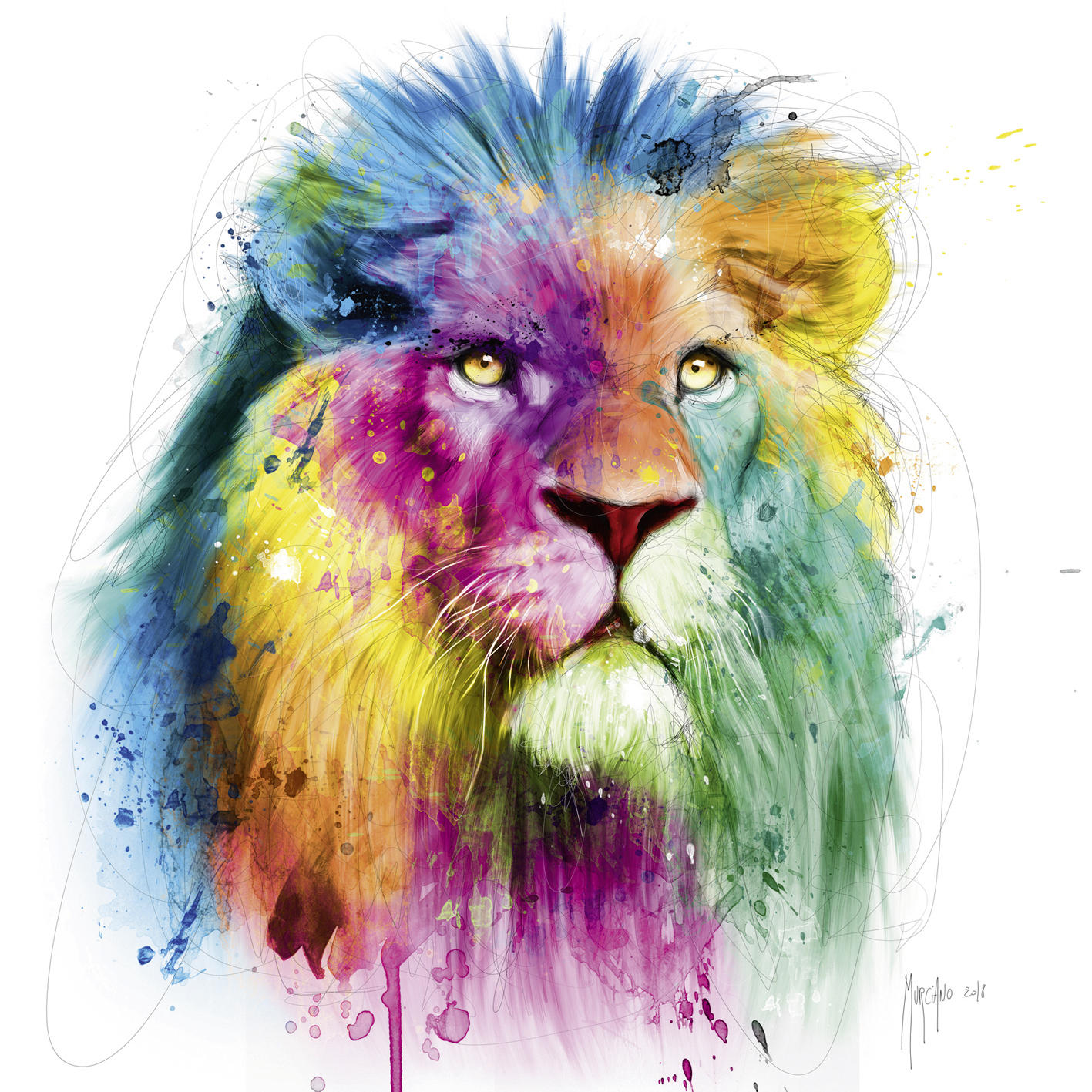 KUNSTDRUCK Tiere Lion  - Blau/Pink, Basics, Papier (50/50cm) - Monee