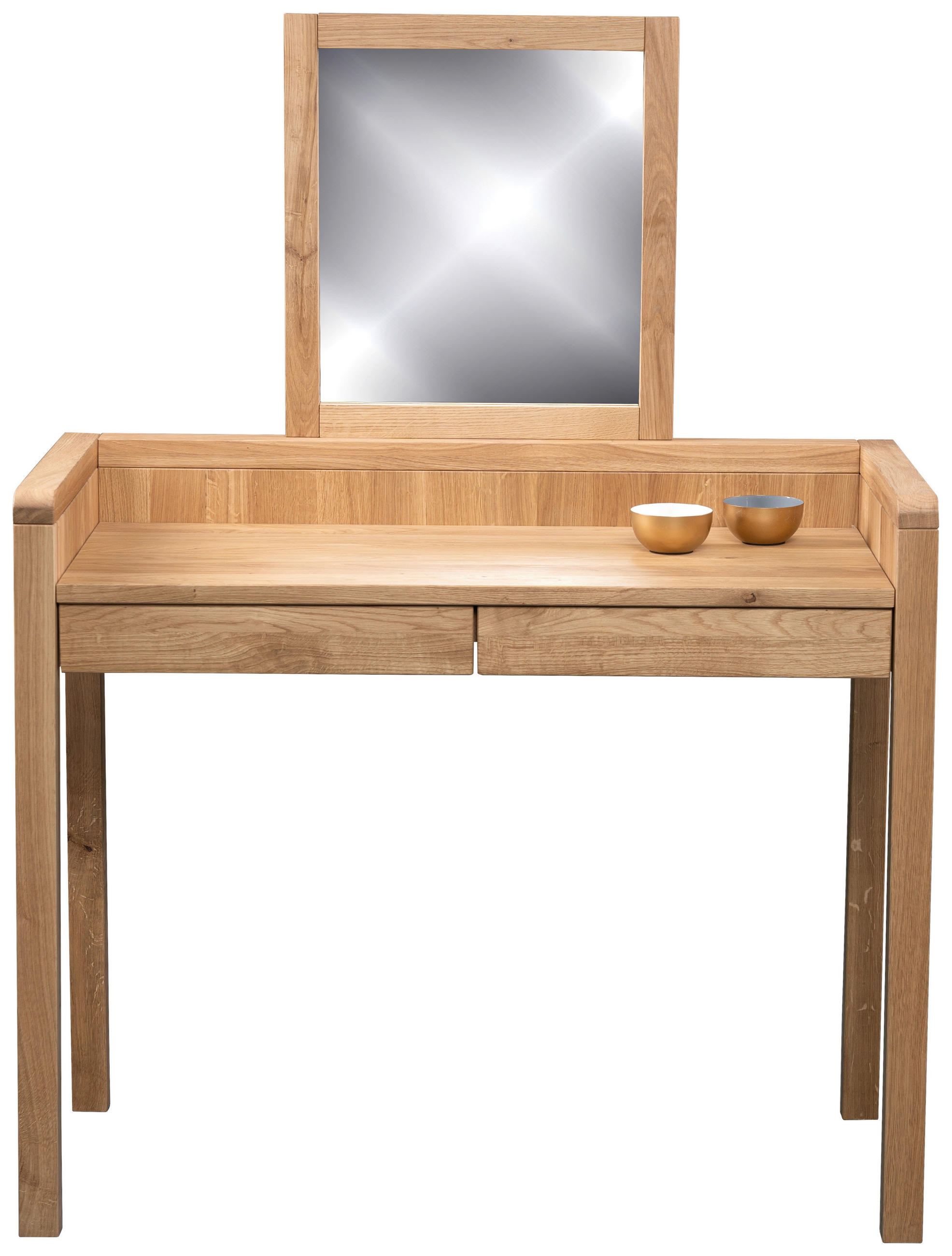 Thumbnail - Linea Natura Schminktisch, Wildeiche, Holz, Wildeiche, massiv, 2 Schubladen, rechteckig, U-Form, 45x75-135x100 cm, Schla...