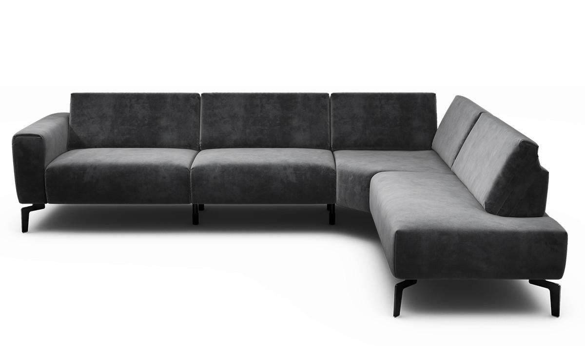 ECKSOFA in Samt Anthrazit  296/213 cm  - Anthrazit/Schwarz, Design, Textil/Metall (296/213cm) - SENSOO