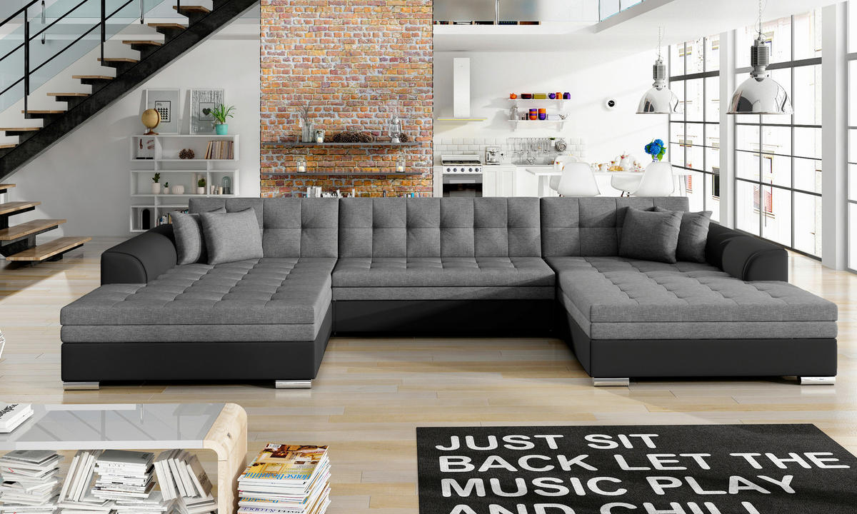 WOHNLANDSCHAFT Schwarz, Grau  - Chromfarben/Schwarz, Design, Kunststoff (165/359/165cm) - MID.YOU