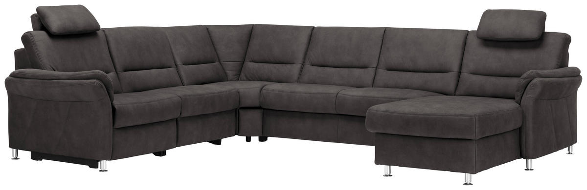 WOHNLANDSCHAFT in Mikrofaser Anthrazit  - Anthrazit/Alufarben, KONVENTIONELL, Textil/Metall (262/335/173cm) - Beldomo System