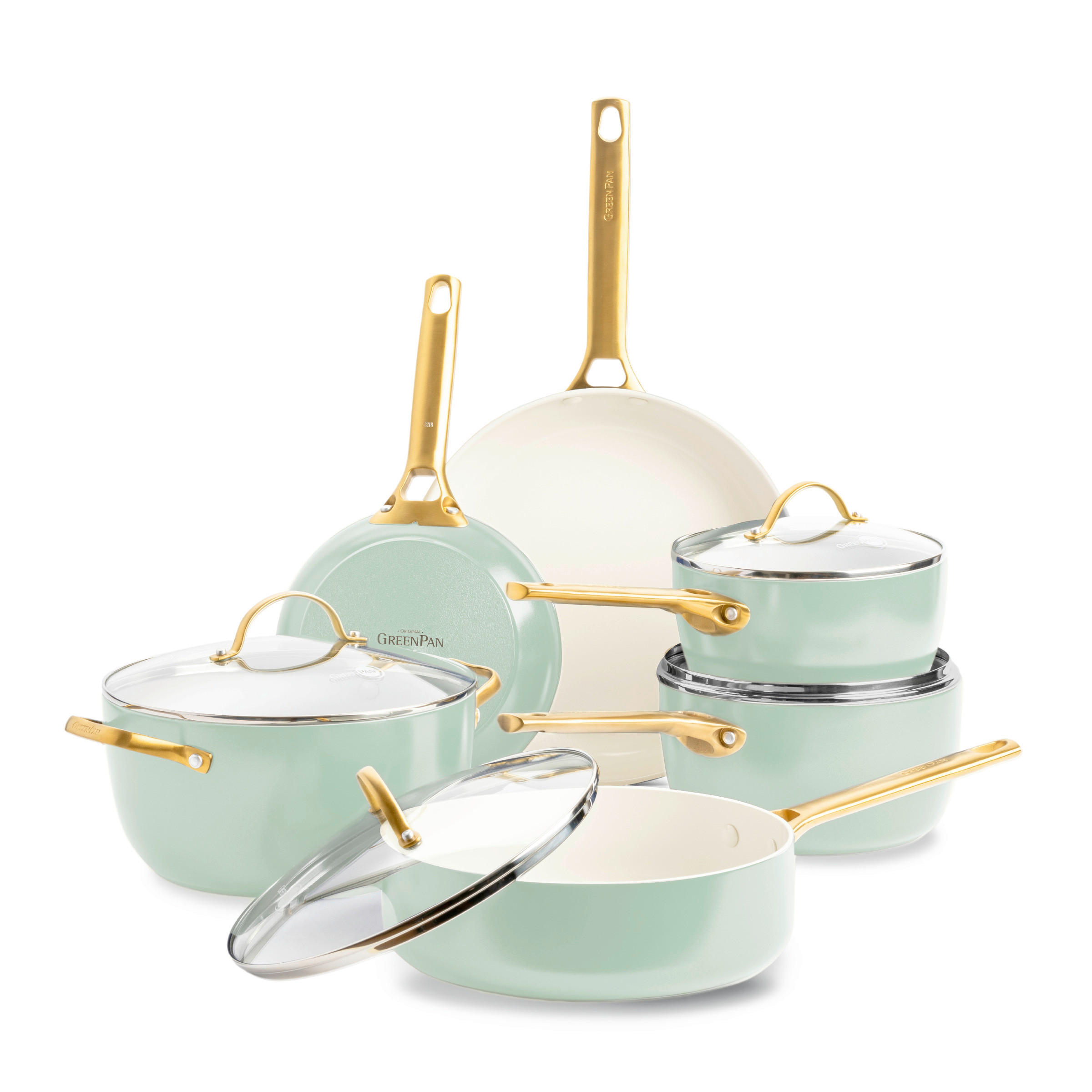 GreenPan Kochtopfset Padova Reserve Grün, Weiß, Gold