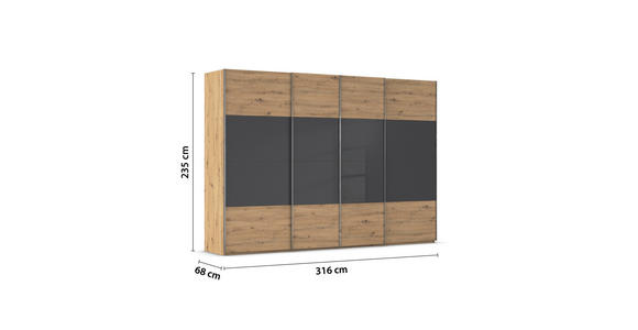 SCHWEBETÜRENSCHRANK  in Schwarz, Eiche Artisan  - Chromfarben/Schwarz, KONVENTIONELL, Glas/Holzwerkstoff (316/235/68cm) - Novel