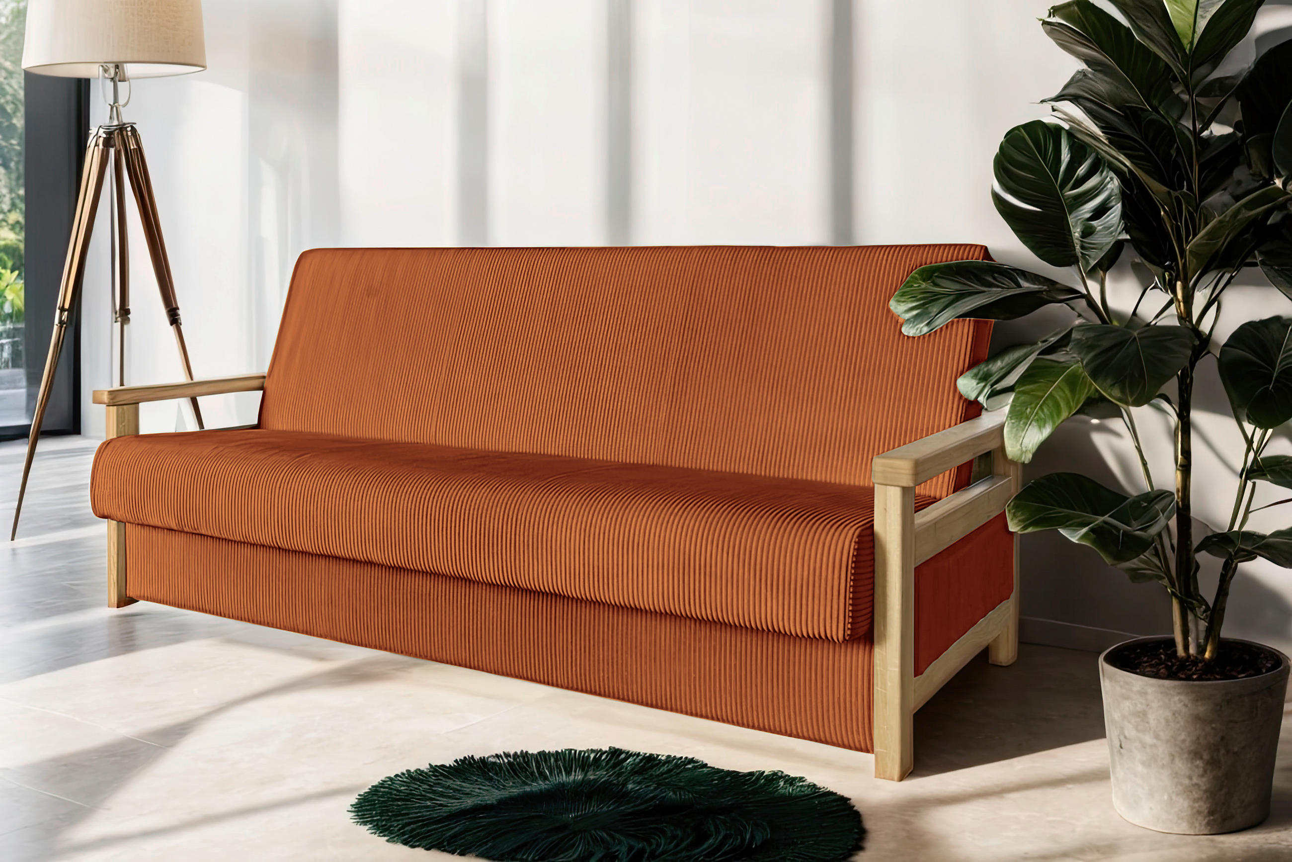 BÄDDSOFFA i manchester terrakotta  - terrakotta/naturfärgad, Design, trä/textil (220/90/90cm) - P & B