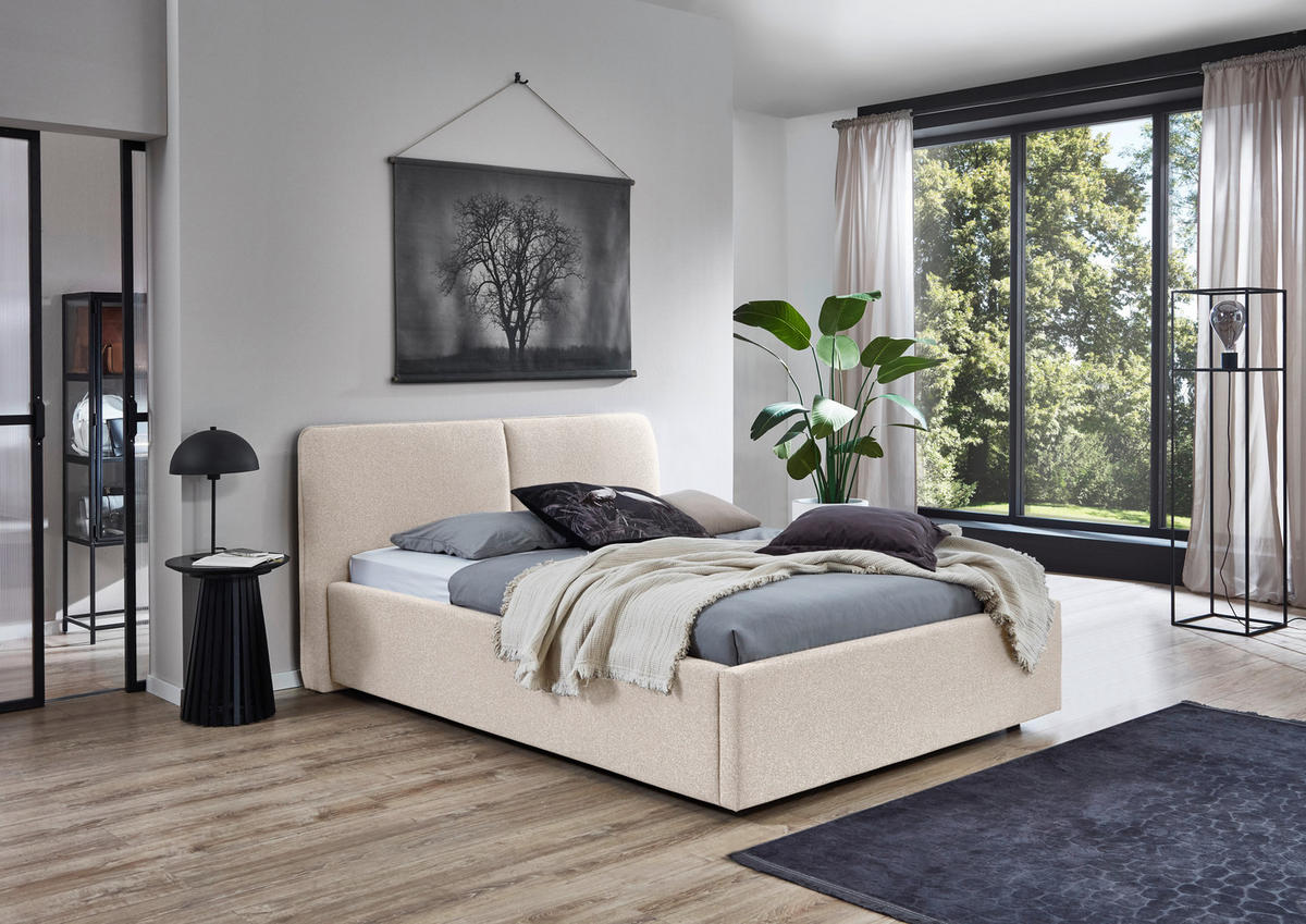 POLSTERBETT 140/200 cm,  in Beige,  - Beige/Schwarz, Design, Holz/Textil (140/200cm) - Stylife