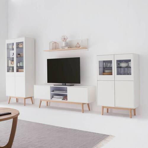 HIGHBOARD  in 80/132/40 cm  - Weiss/Eichefarben, Design, Glas/Holz (80/132/40cm) - home24