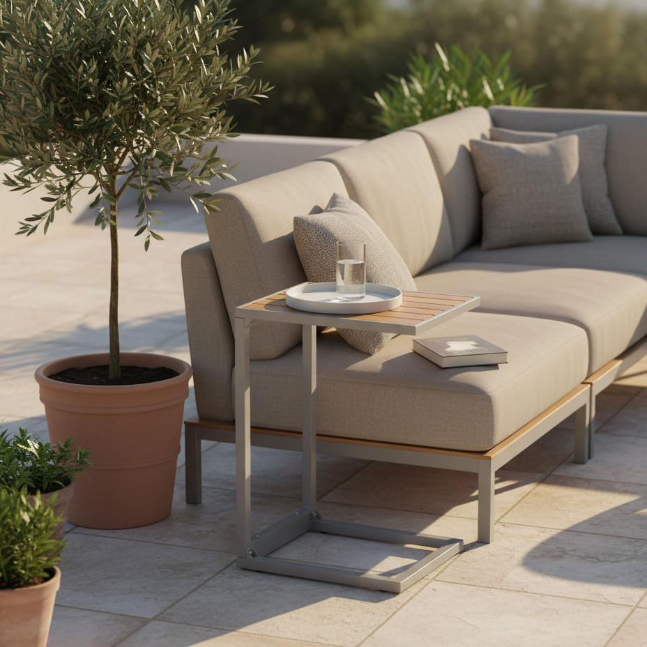 GARTENBEISTELLTISCH 41/32/61 cm Metall  - Silberfarben/Naturfarben, MODERN, Holz/Metall (41/32/61cm) - Gardenson