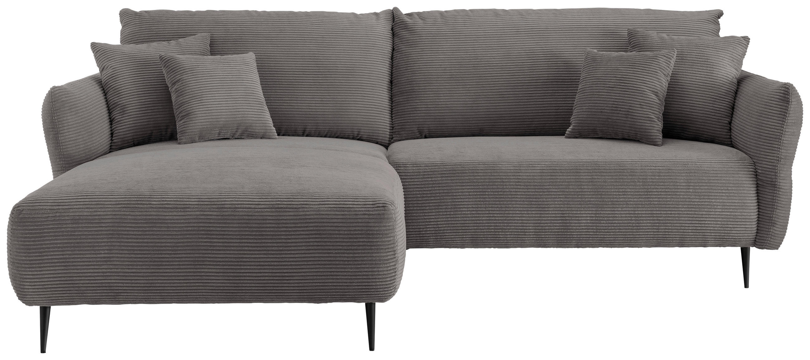 ECKSOFA Grau Cord  - Schwarz/Grau, Design, Textil/Metall (178/264-302cm) - Livetastic