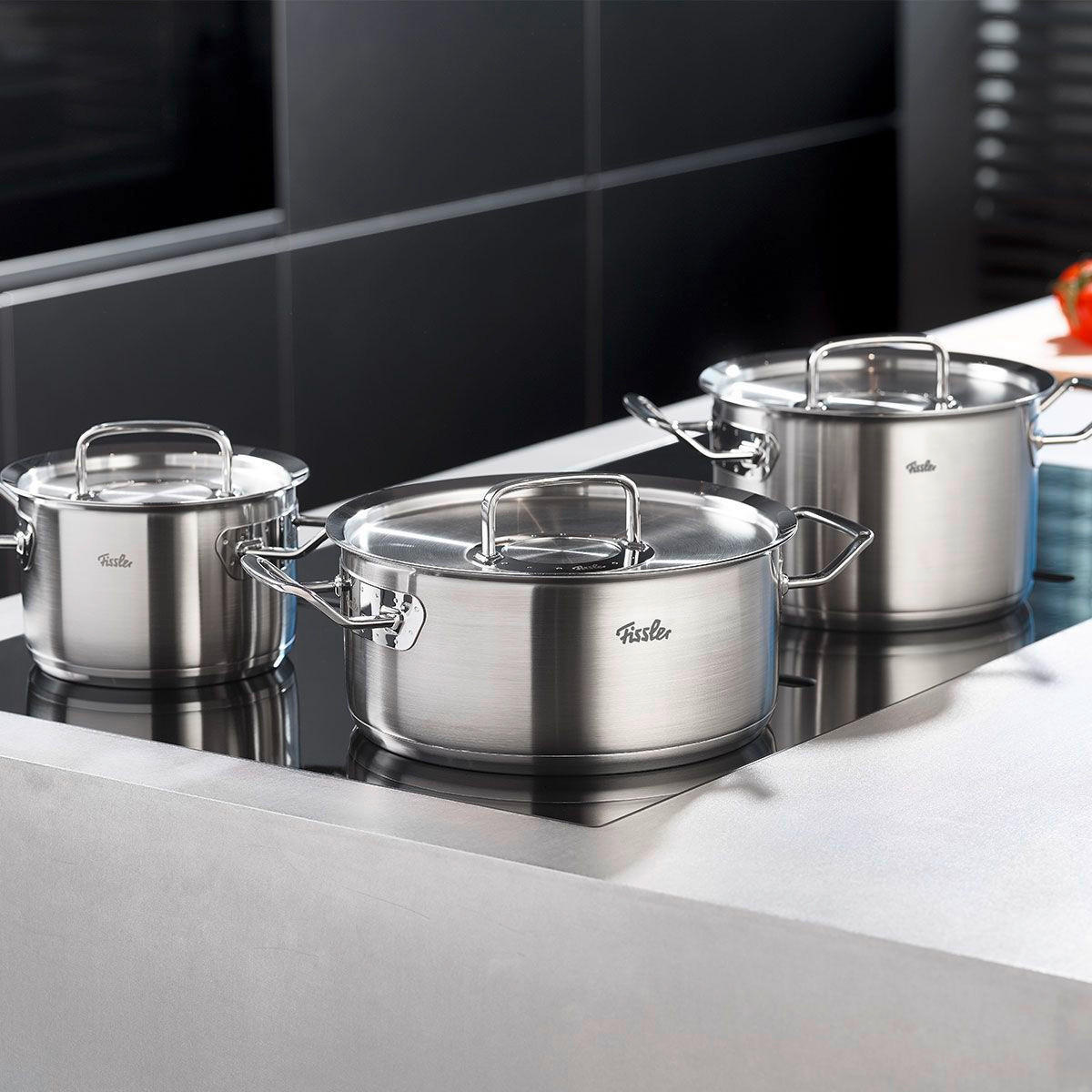 KOCHTOPFSET ORIGINAL-PROFI COLLECTION® 5-teilig  - Silberfarben, Design, Metall - Fissler