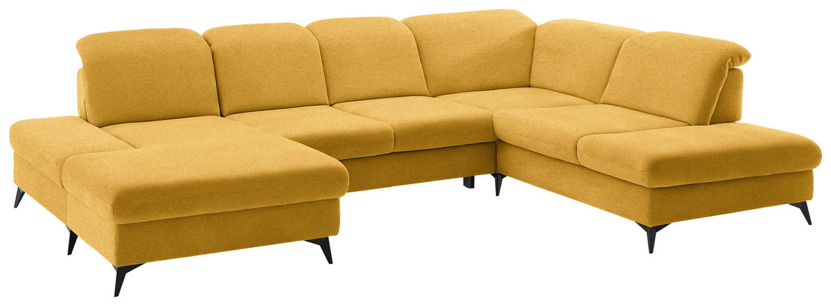 WOHNLANDSCHAFT  in Chenille Currygelb  - Currygelb/Schwarz, Design, Textil/Metall (198/364/255cm) - Beldomo Style