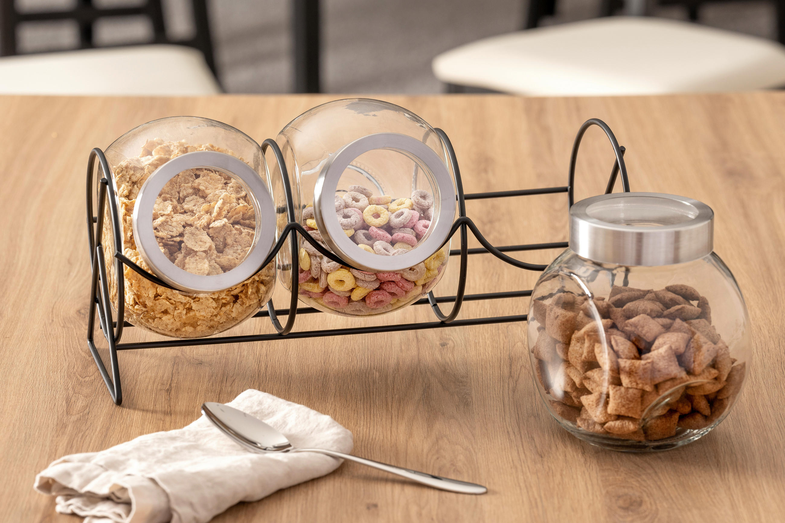 FÖRVARINGSBURKAR SET  - stålfärgad/klar, Klassisk, metall/glas (39/20/19cm) - Best Price