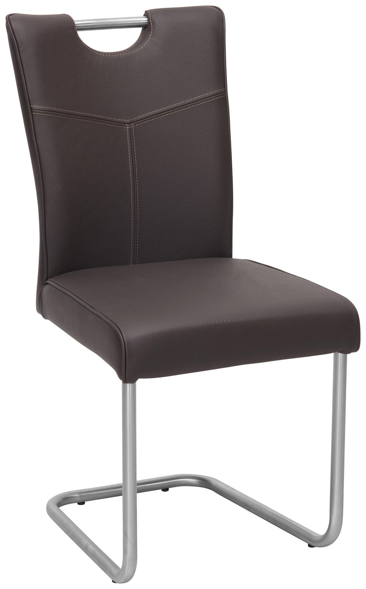 SCHWINGSTUHL  in Edelstahl Echtleder pigmentiert  - Edelstahlfarben/Dunkelbraun, Design, Leder/Metall (44/99/57cm) - Valdera