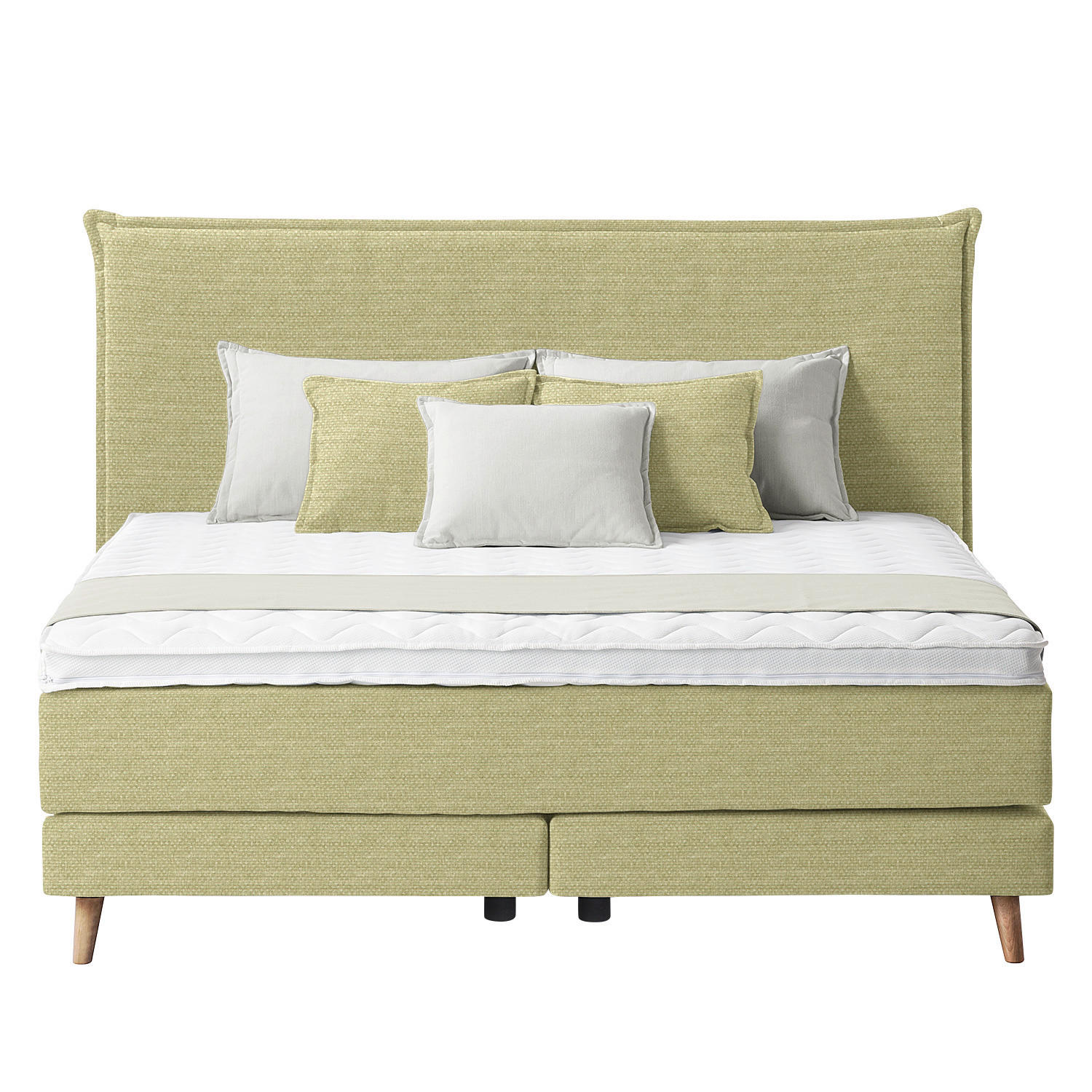 Thumbnail - home24 Boxspringbett, Gelb, Textil, H2, 7-Zonen, Höhe ca. 21 cm, 140x200 cm, gepolstertes Kopfteil, Topper durchgehend, ...