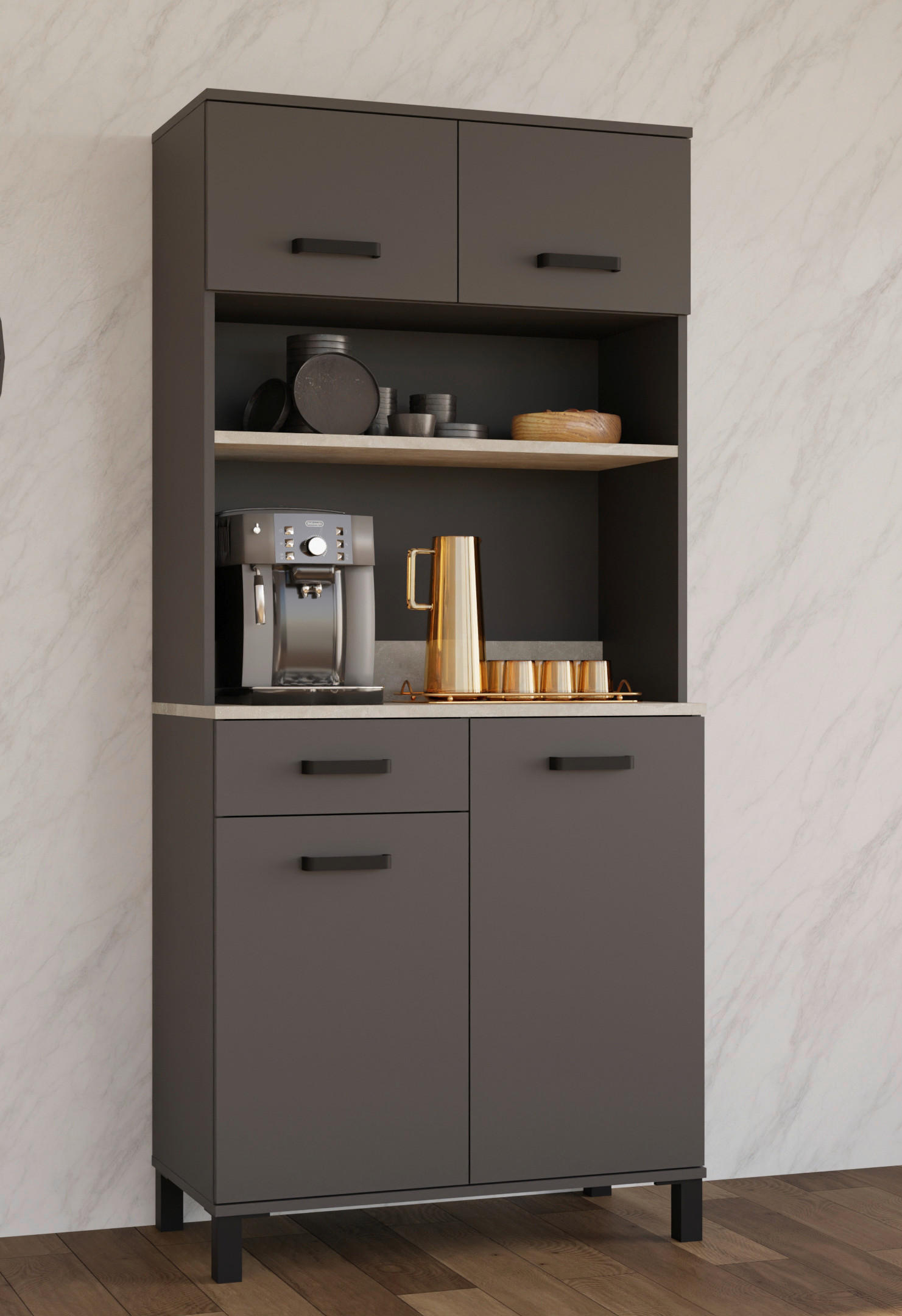 BUFFET 80/177/40 cm  in Anthrazit, Hellgrau  - Anthrazit/Hellgrau, KONVENTIONELL, Holzwerkstoff/Metall (80/177/40cm) - P & B