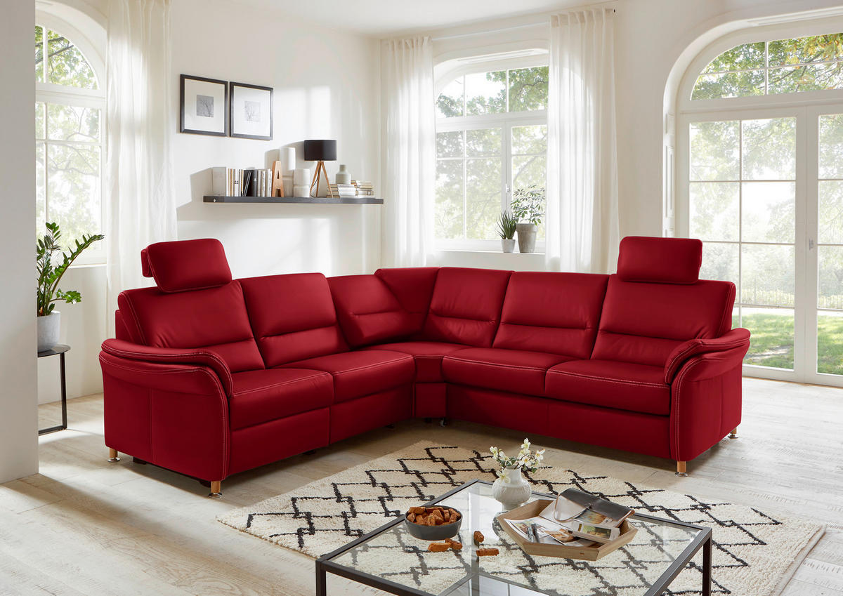 ECKSOFA in Echtleder Rot  - Eichefarben/Beige, Konventionell, Leder/Holz (262/262cm) - Beldomo Premium