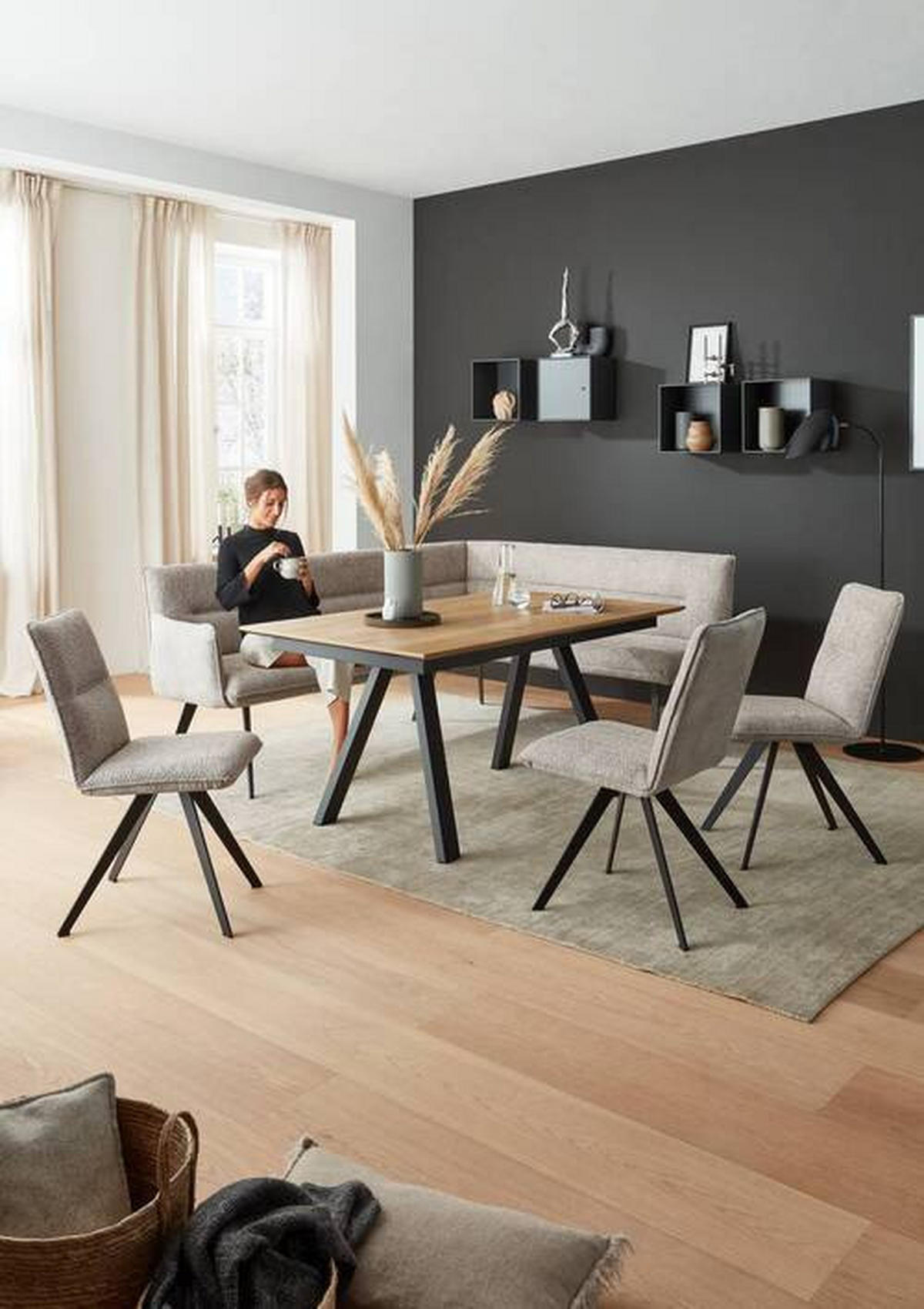 ESSTISCH in Metall, Holzwerkstoff 140/90/75 cm  - Eichefarben/Anthrazit, Design, Holzwerkstoff/Metall (140/90/75cm) - Venjakob