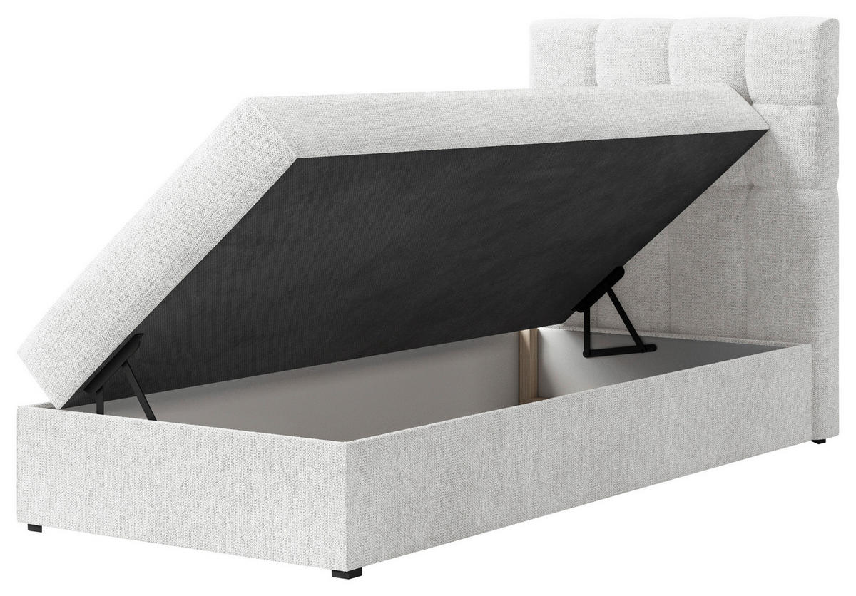 BOXBETT 90/200 cm,  in Weiß, Bettkasten, Topper, H2 + H3 = mittel + fest  - Schwarz/Weiß, MODERN, Holz/Kunststoff (90/200cm) - Livetastic