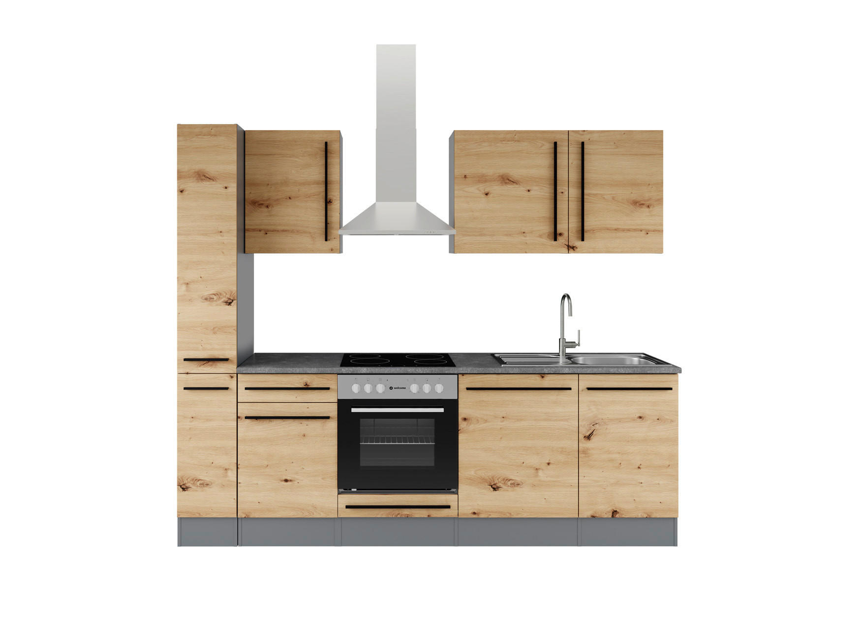 KÜCHENBLOCK  in Anthrazit, Eiche Artisan  - Anthrazit/Schwarz, LIFESTYLE, Holzwerkstoff/Kunststoff (250cm) - P & B