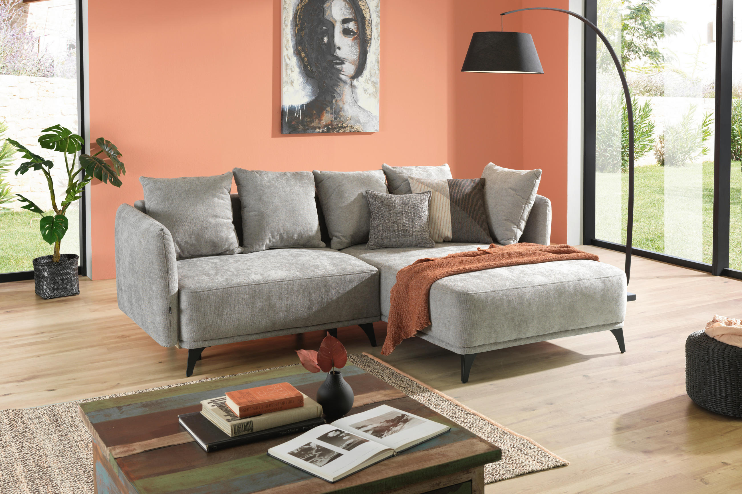 ECKSOFA in Chenille Dunkelgrau  255/172 cm  - Dunkelgrau/Schwarz, LIFESTYLE, Textil/Metall (255/172cm) - Carryhome