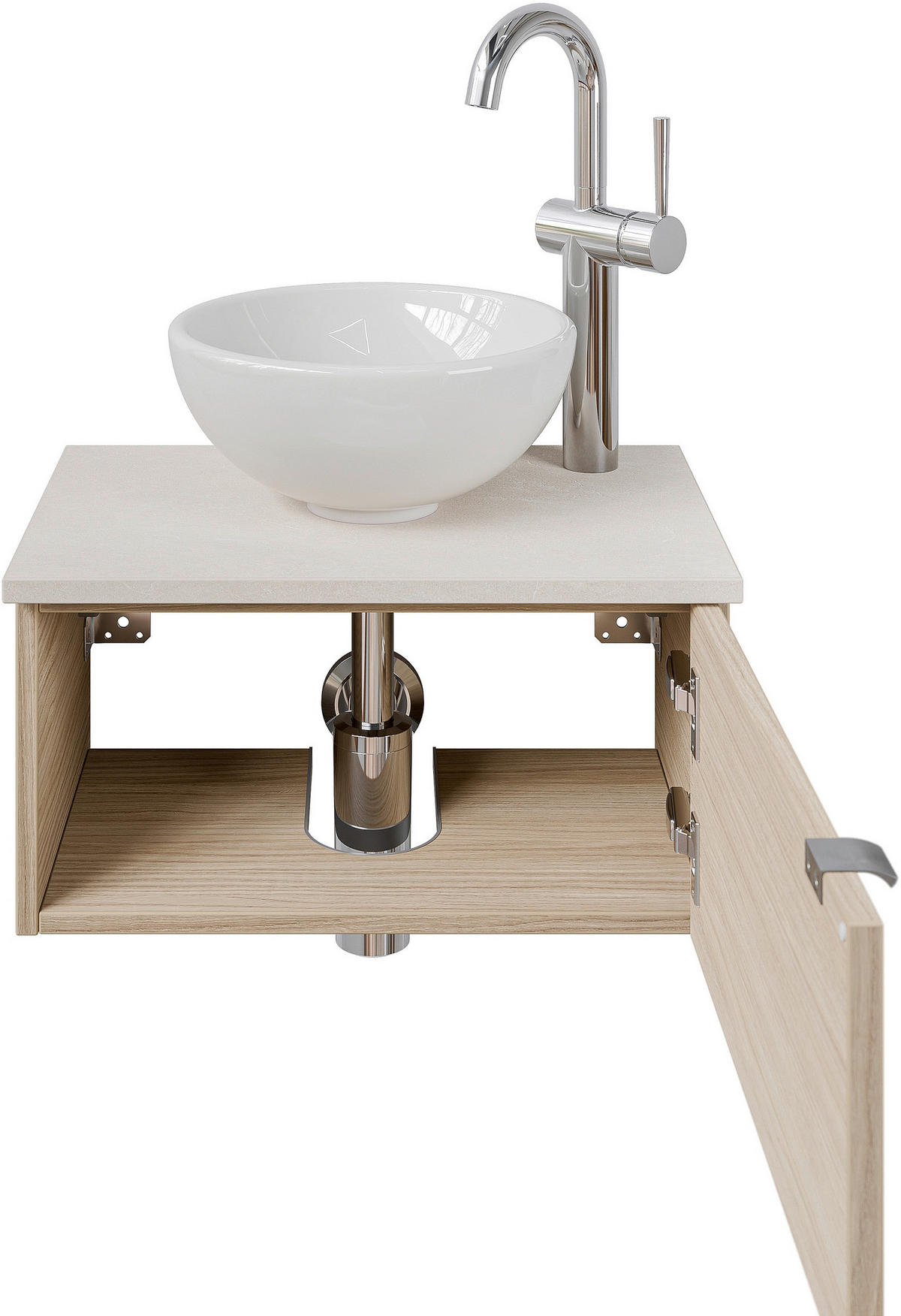 WASCHTISCHKOMBI 50 cm  - Edelstahlfarben/Eichefarben, Design, Keramik/Holzwerkstoff (50cm) - Sadena
