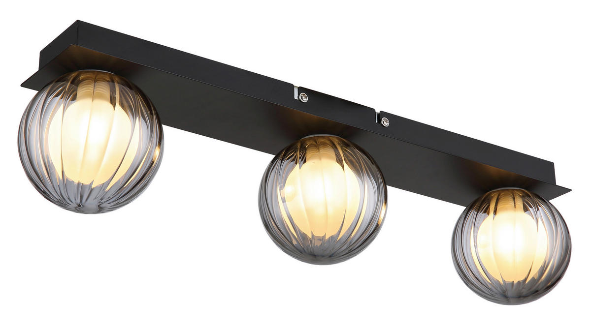 BADEZIMMER-DECKENLEUCHTE    50/10/12,5 cm  - Schwarz, Design, Glas/Metall (50/10/12,5cm) - Globo