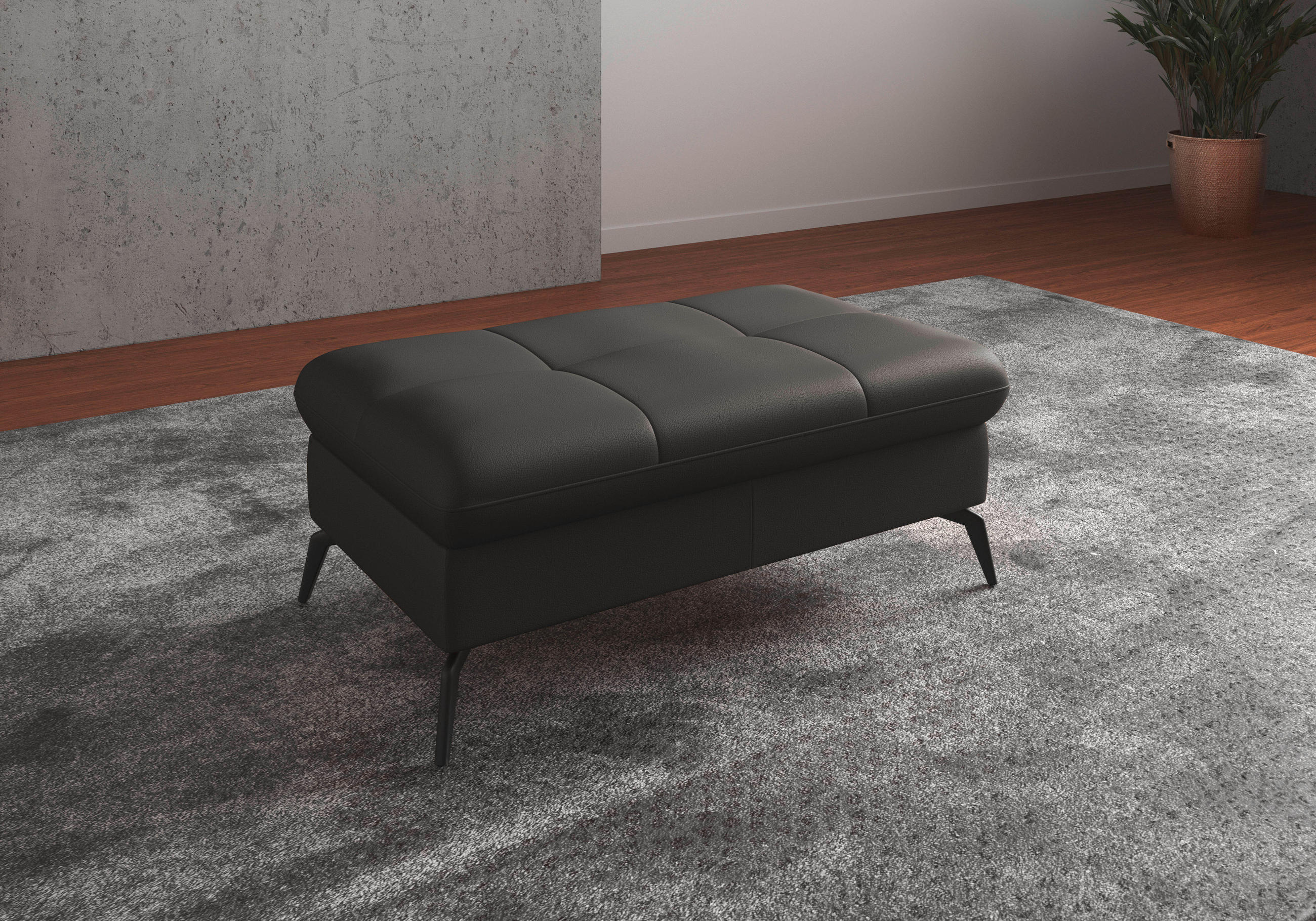 HOCKER Echtleder Anthrazit  - Anthrazit/Schwarz, KONVENTIONELL, Leder/Metall (102/47/69cm) - Sit & More