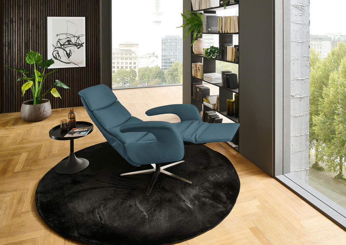 RELAXSESSEL Leder Blau  - Blau/Edelstahlfarben, Design, Leder/Metall (76/119/86cm) - Dieter Knoll