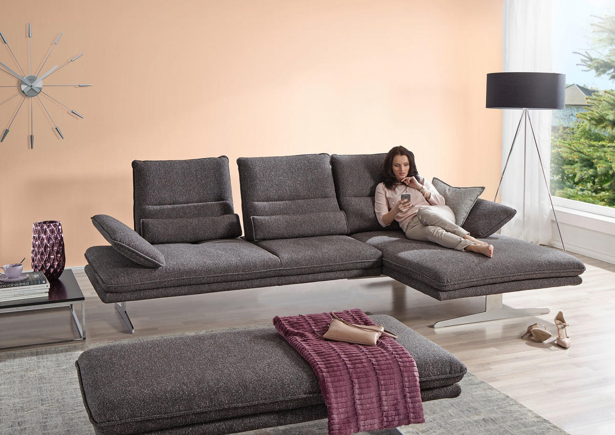 ECKSOFA in Webstoff Anthrazit  - Chromfarben/Anthrazit, Design, Textil/Metall (291/164cm) - Chilliano
