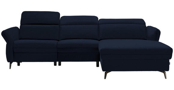 ECKSOFA in Echtleder Dunkelblau  - Schwarz/Dunkelblau, Natur, Leder/Metall (285/199cm) - Valnatura