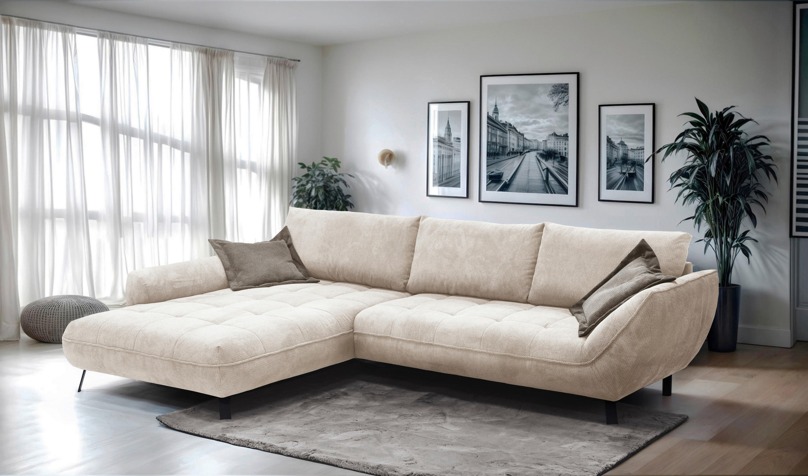 ECKSOFA in Struktur Beige, Hellbraun  - Hellbraun/Beige, Design, Textil/Metall (205/324cm) - Livetastic