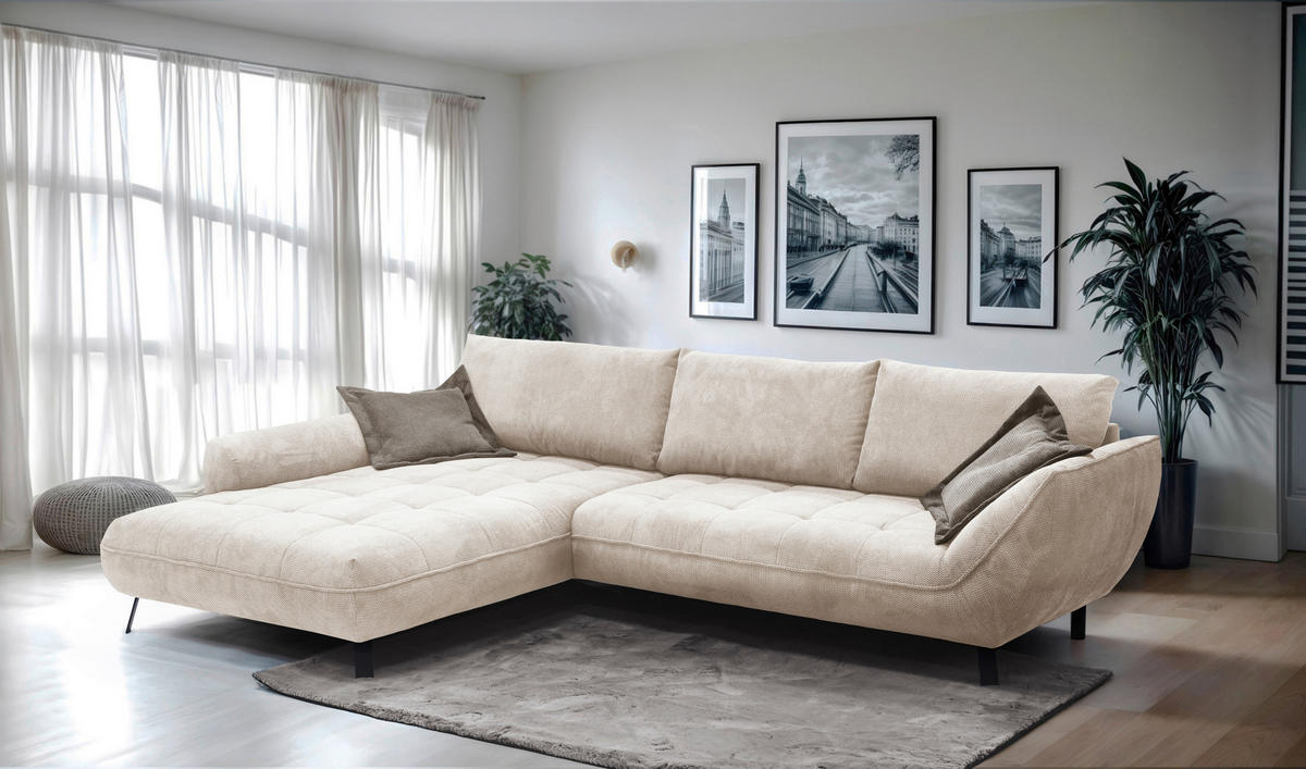 ECKSOFA in Struktur Beige, Hellbraun  205/324 cm  - Hellbraun/Beige, Design, Textil/Metall (205/324cm) - Livetastic