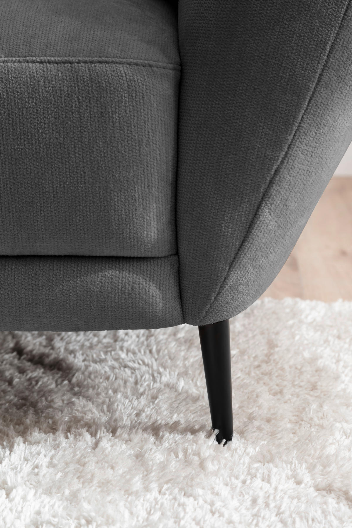 RÉCAMIERE Anthrazit Chenille Zierkissen, Rücken echt  - Anthrazit/Schwarz, KONVENTIONELL, Textil/Metall (224/70/97cm) - Hom`in