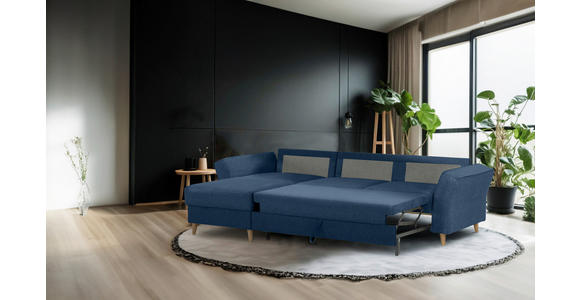 ECKSOFA Dunkelblau Flachgewebe - Eichefarben/Dunkelblau, KONVENTIONELL, Holz/Textil (265/159cm) - Carryhome