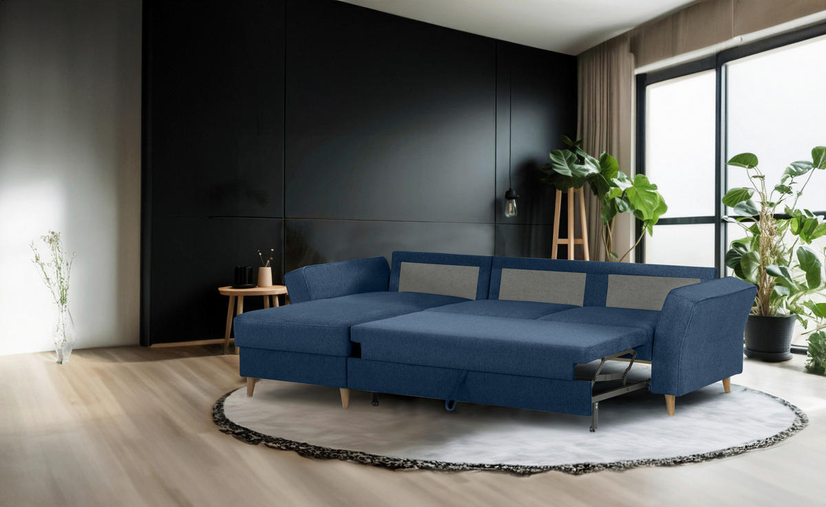 ECKSOFA in Flachgewebe Dunkelblau  - Eichefarben/Dunkelblau, Konventionell, Holz/Textil (265/159cm) - Carryhome