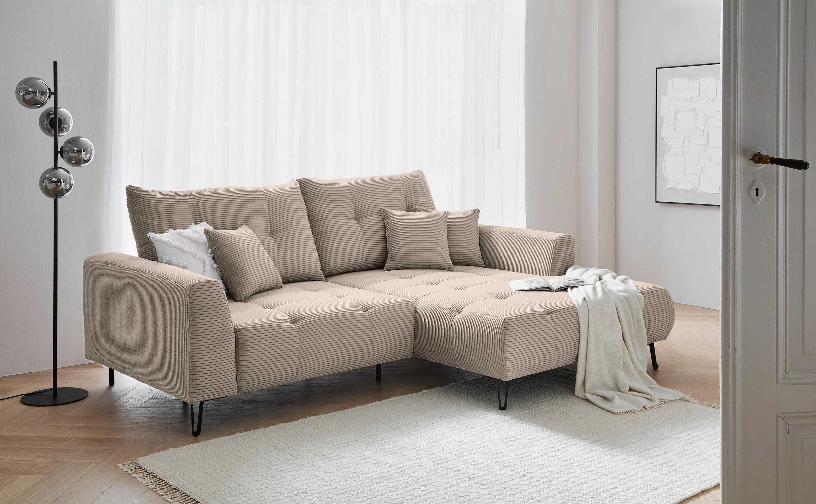 ECKSOFA in Cord Taupe  - Taupe/Schwarz, KONVENTIONELL, Textil/Metall (250/185cm) - Carryhome