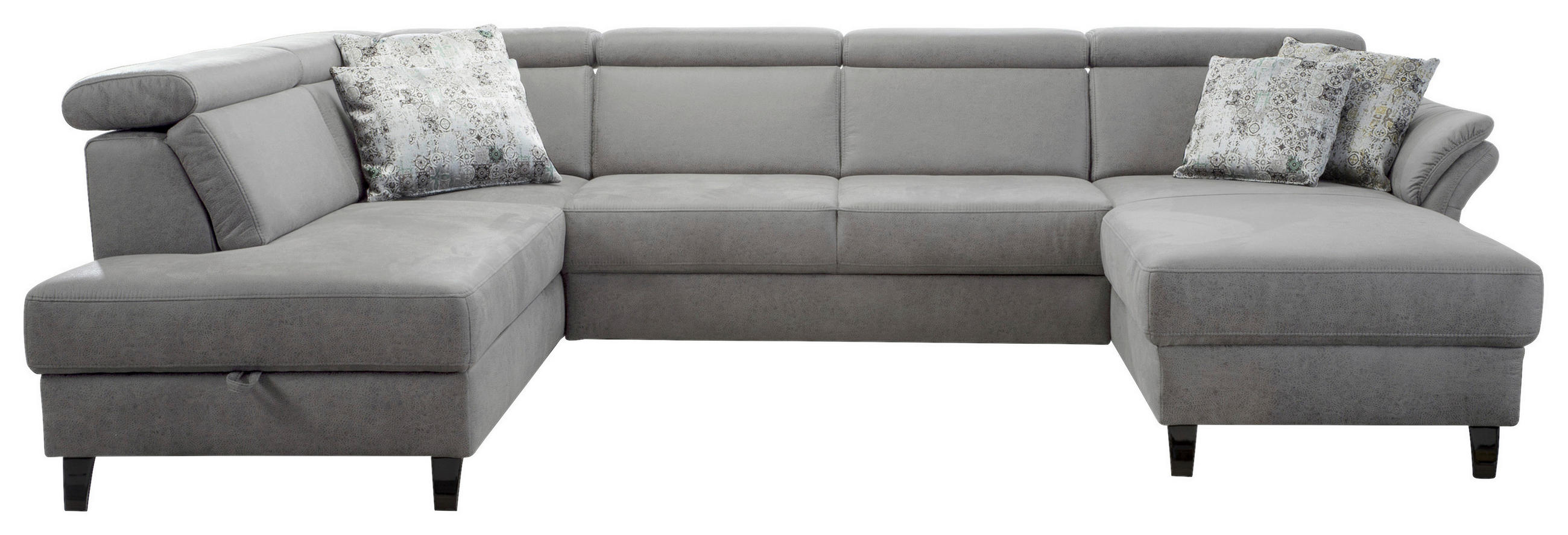 WOHNLANDSCHAFT Hellgrau Mikrofaser  - Hellgrau/Schwarz, KONVENTIONELL, Textil/Metall (193/317/165cm) - Sit & More