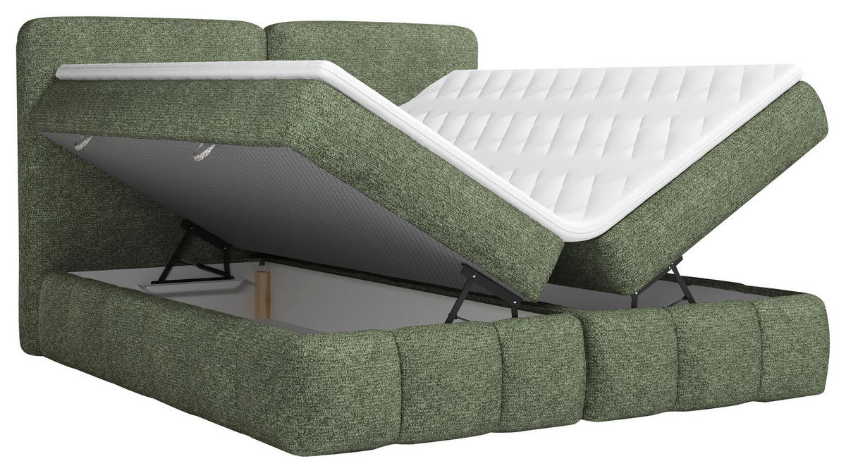 BOXBETT 140/200 cm,  in Dunkelgrün, Bettkasten, Topper, Matratzen, H3 = fest  - Dunkelgrün/Schwarz, KONVENTIONELL, Kunststoff/Textil (140/200cm) - Carryhome