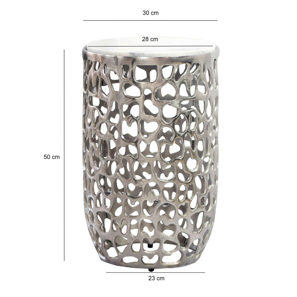 BEISTELLTISCH in Metall  - Silberfarben, Design, Stein/Metall (30/50/30cm) - Livetastic